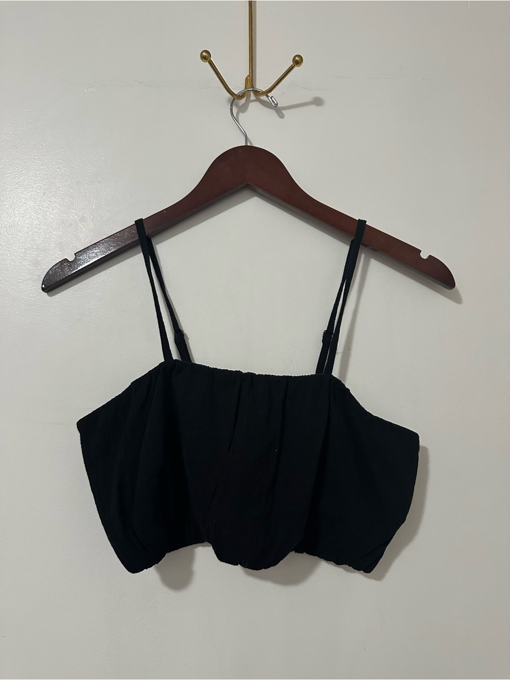 wild fable Black Elastic-Hem Spaghetti Strap Crop Top